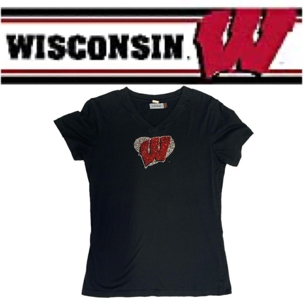 P.Michael WMNS Wisconsin bedazzle T-shirt - Picture 2 of 11